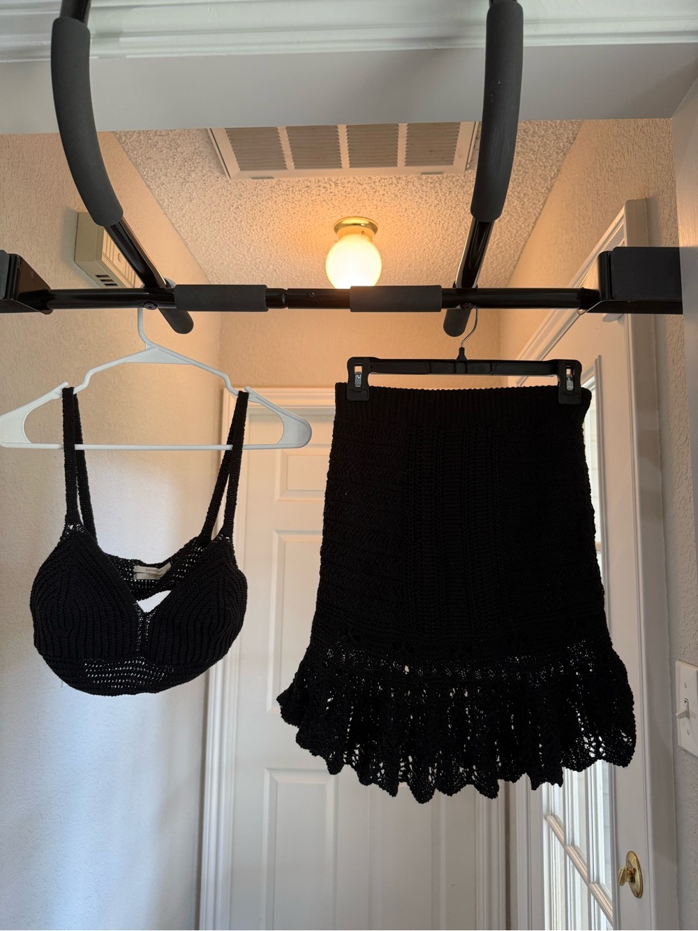 Anthropologie Black Crochet Bralette & Ruffled Skirt Set
